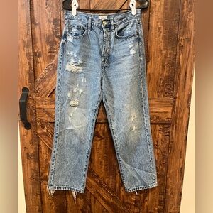 Pistola women's Cassie‎ high rise distressed straight leg blue jeans EUC